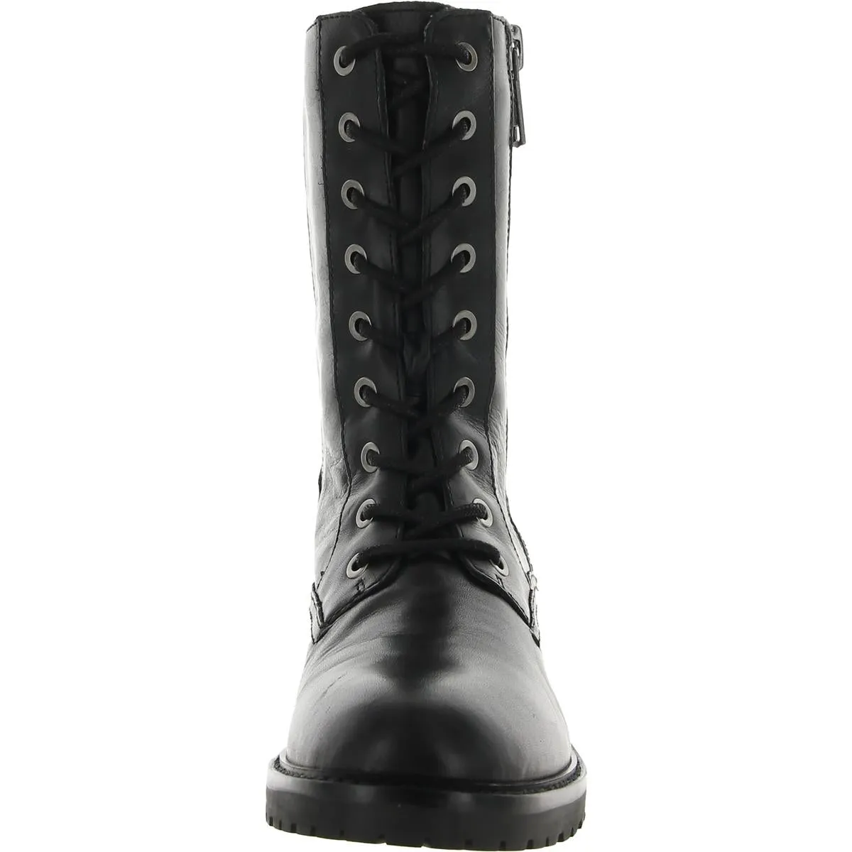 27 Edit Womens Camille Leather Mid-Calf Combat & Lace-up Boots