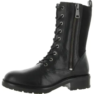 27 Edit Womens Camille Leather Mid-Calf Combat & Lace-up Boots