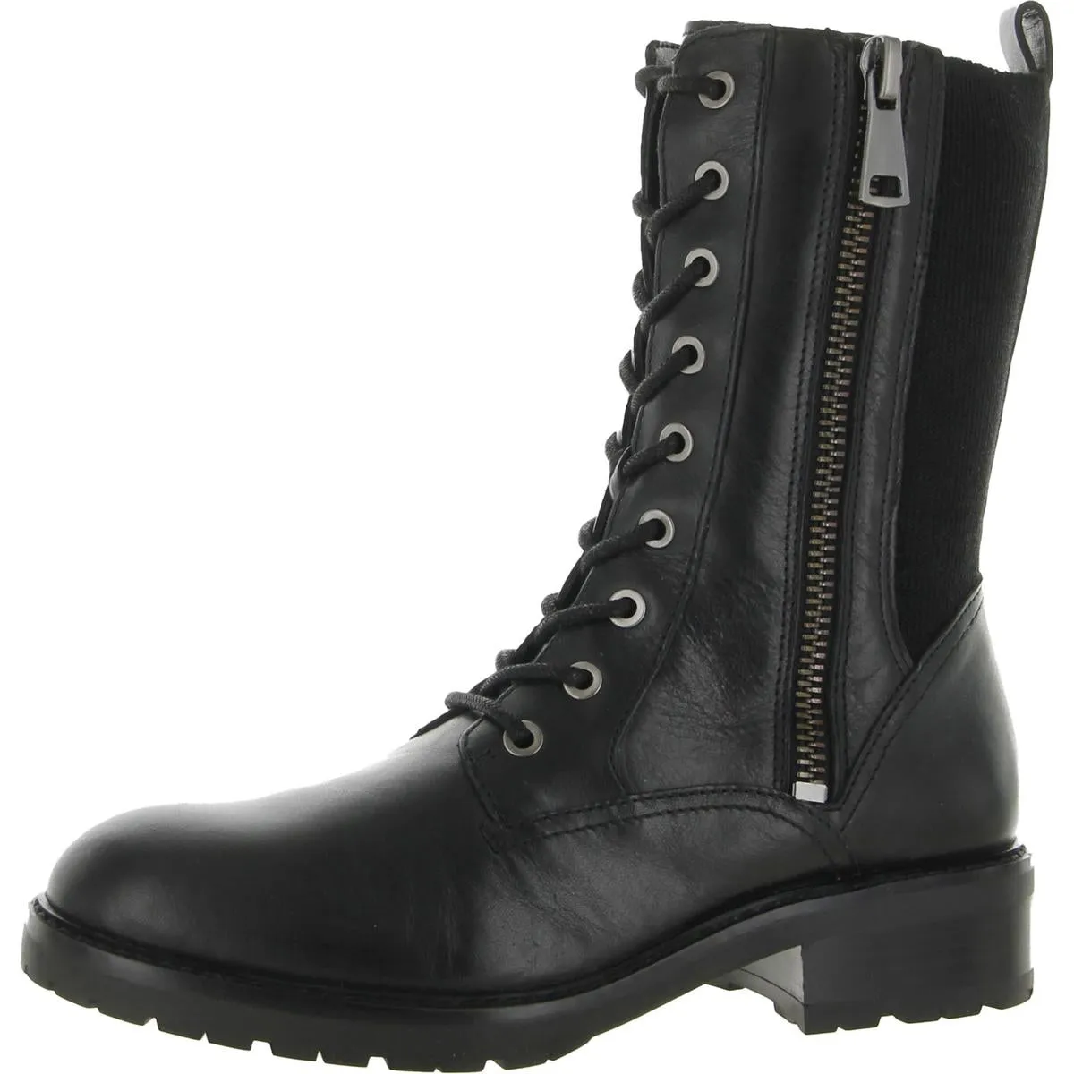 27 Edit Womens Camille Leather Mid-Calf Combat & Lace-up Boots