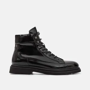 Aiden Black Patent Leather Combat Boots