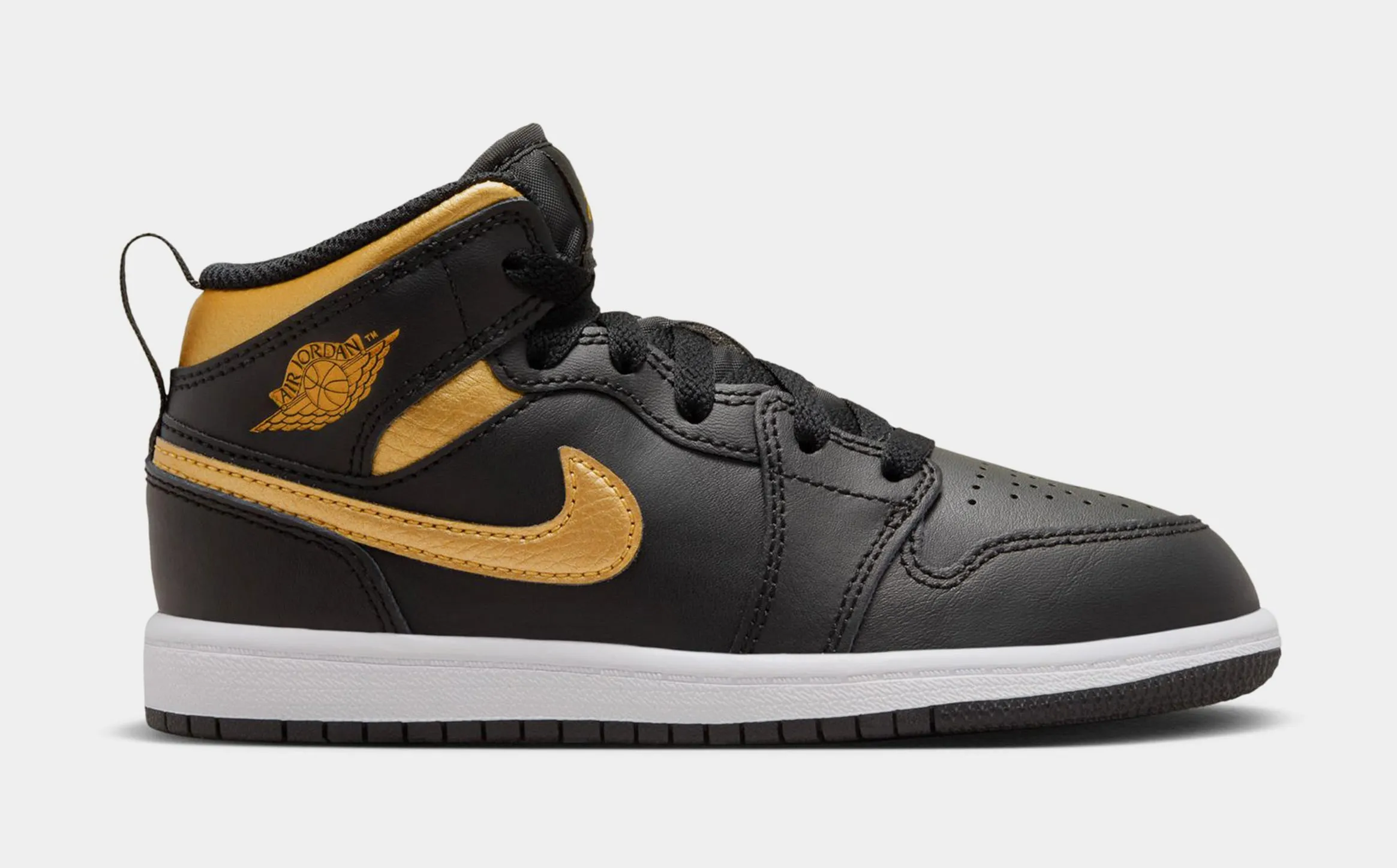 Air Jordan 1 Retro Mid Metallic Gold Preschool Lifestyle Shoes (Black/Metallic Gold/White)