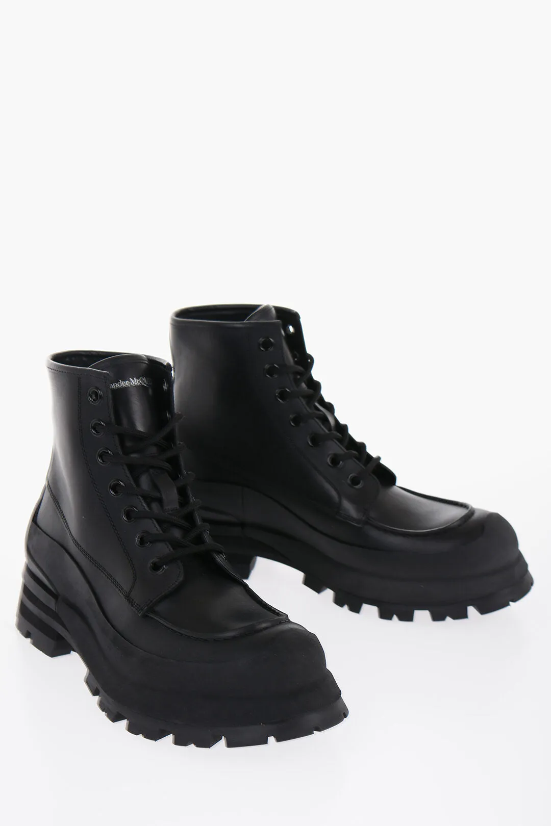 Alexander McQueen Leather Combat Boots With Chunky Sole