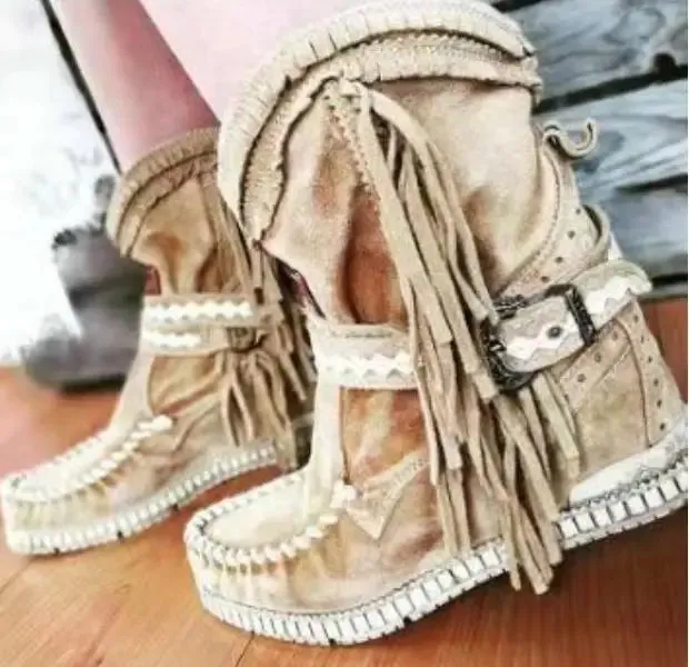 Ashore Shop 2023 Moccasin high heels women shoes boot high boots leather woman booties