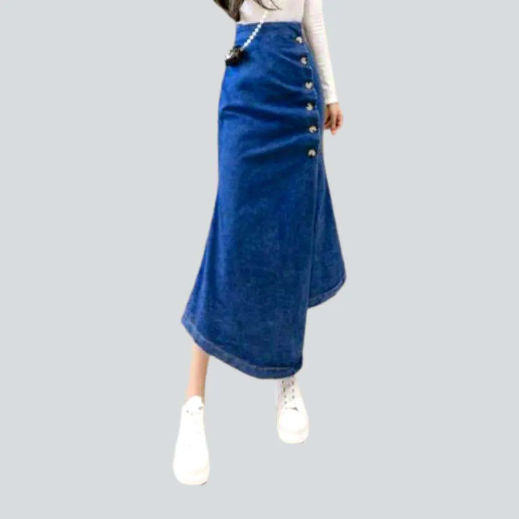 Asymmetric mermaid buttoned denim skirt