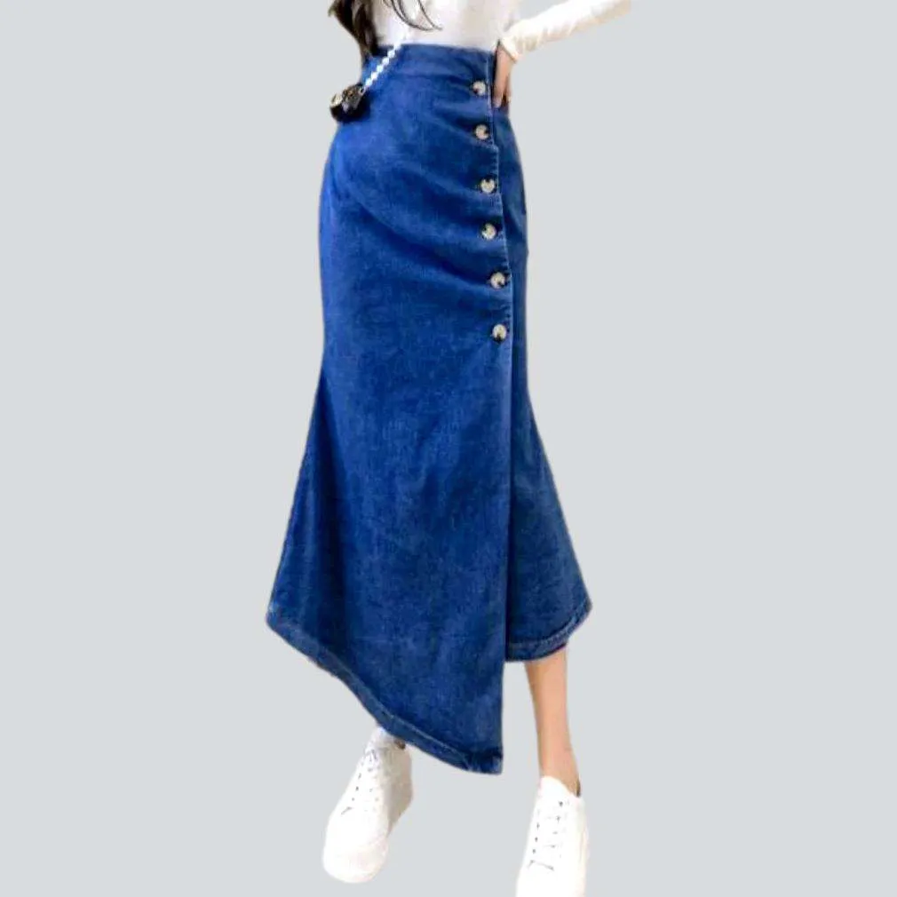 Asymmetric mermaid buttoned denim skirt