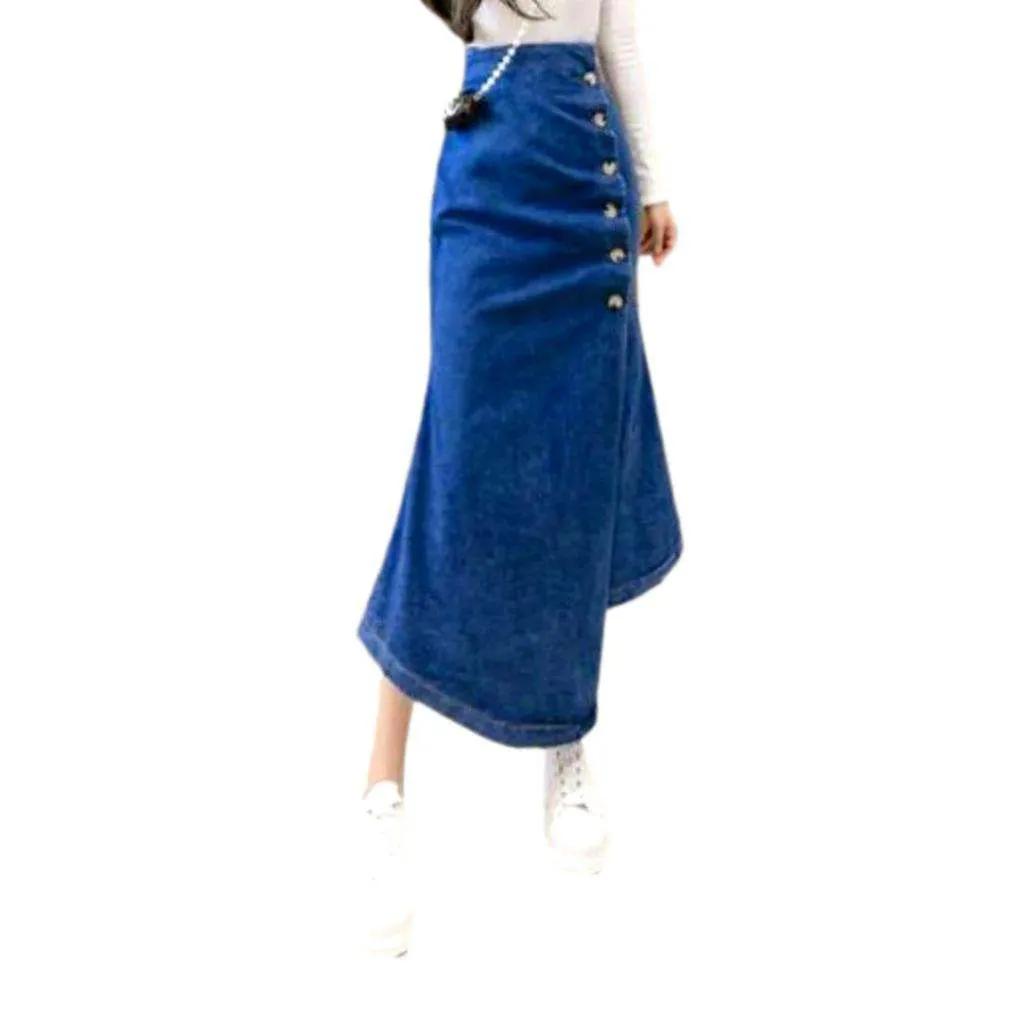 Asymmetric mermaid buttoned denim skirt