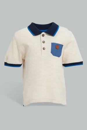 Beige Embroidered Polo Shirt For Baby Boys