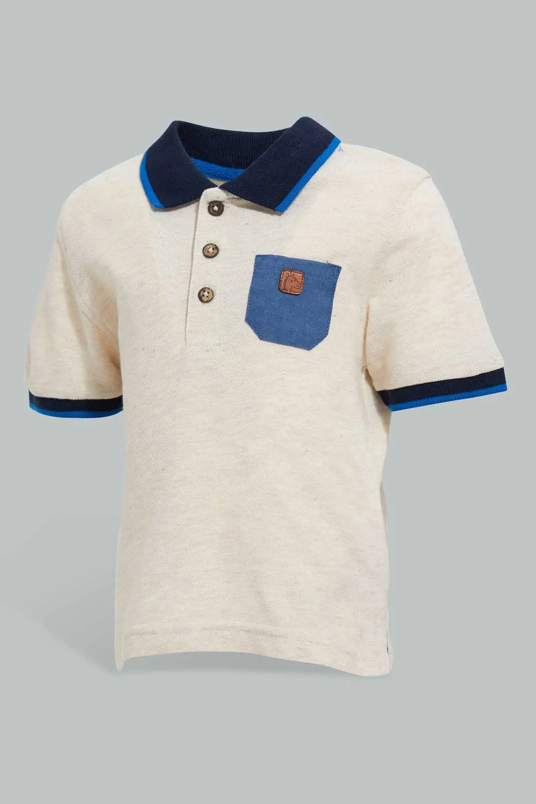 Beige Embroidered Polo Shirt For Baby Boys