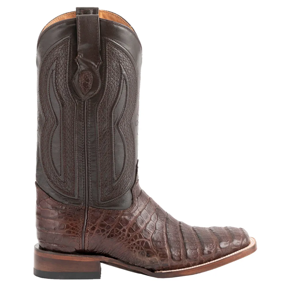 Belly Caiman Embroidered Square Toe Cowboy Boots