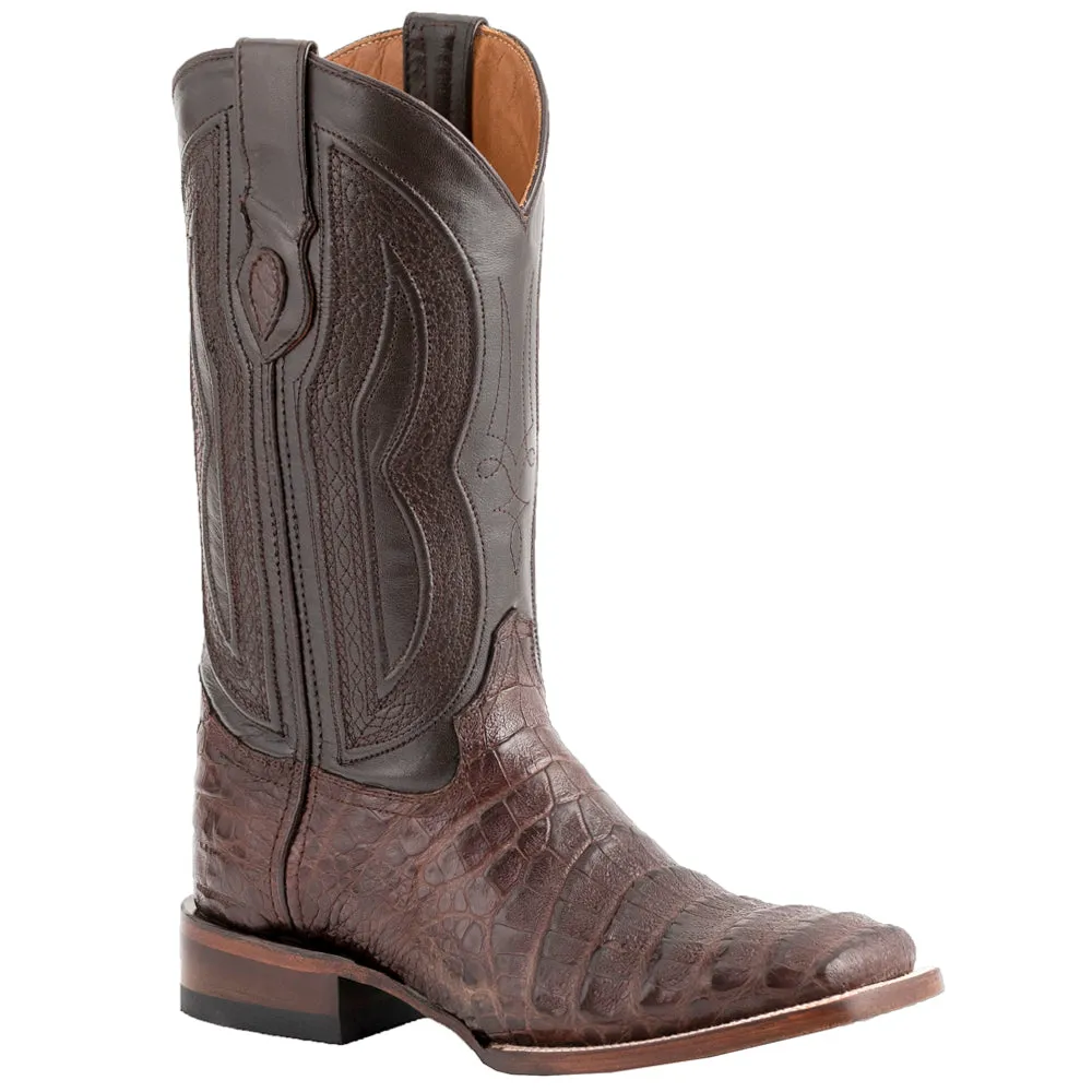 Belly Caiman Embroidered Square Toe Cowboy Boots