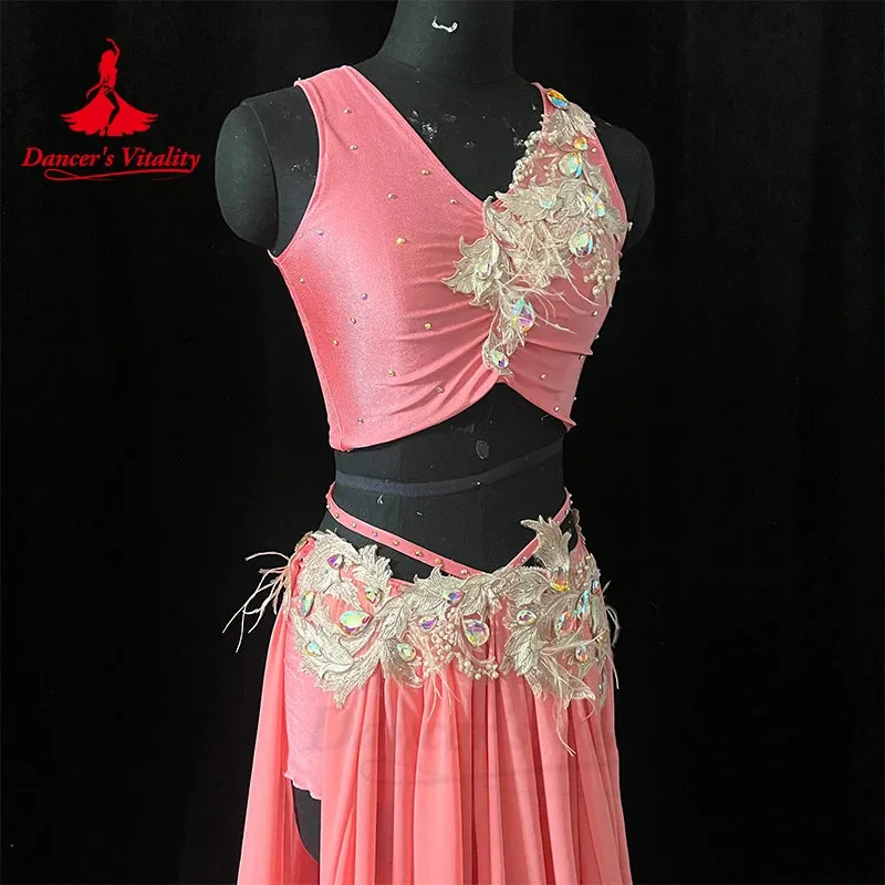 Belly Dance Performance Costume for Women Customsized Sleeveless Top chiffon Long Skirt 2pcs Adult Children Belly Dancing Outfit