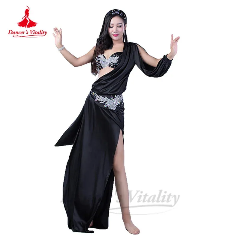 Belly Dance Performance Costume Robe for Women Custom Saint Robe bra belt headdress 4pcs Adult Child Saidi Baladi Shabbi Outfit