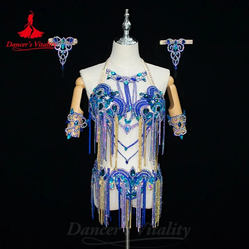 Belly Dancer Costume Set for Women Customsized Adult Children AB Stones Bra belt 2pcs Oriental Bellydance Competition Outfit