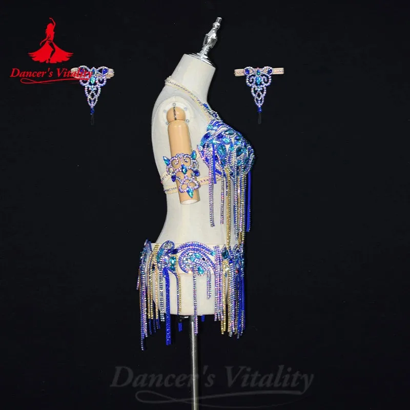 Belly Dancer Costume Set for Women Customsized Adult Children AB Stones Bra belt 2pcs Oriental Bellydance Competition Outfit