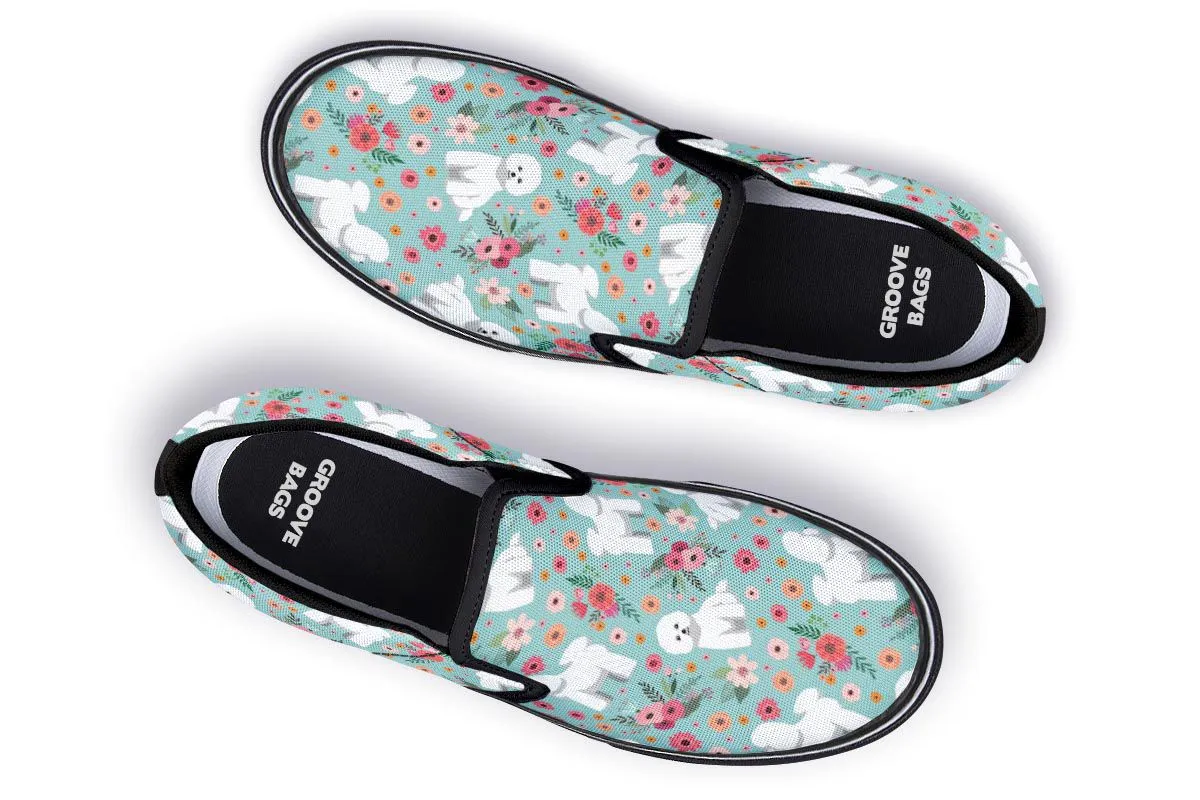 Bichon Frise Flower Slip-On Shoes