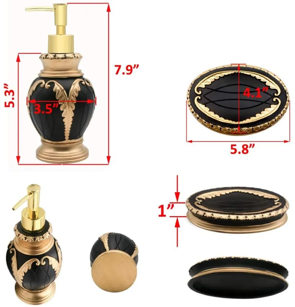 Black and Gold Bathroom Accessory Set