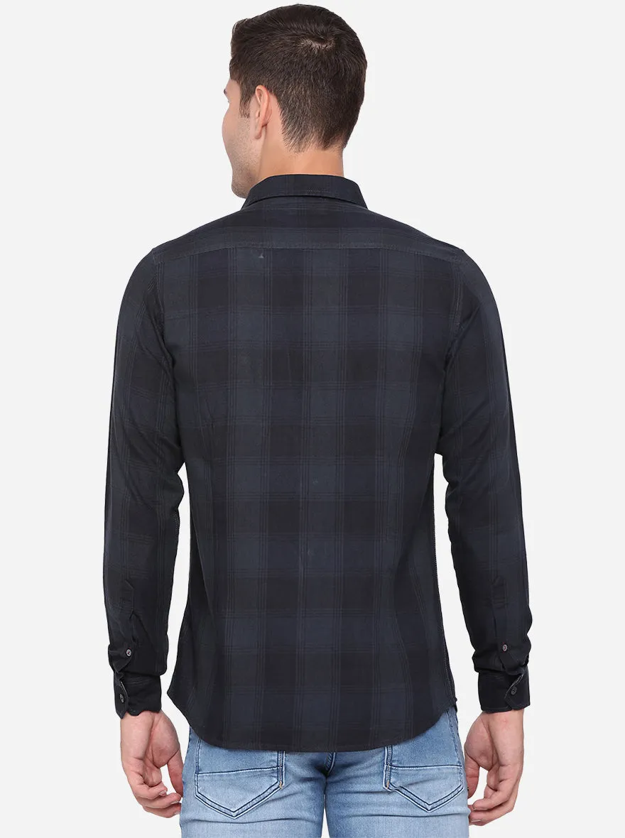 Black Checked Slim Fit Semi Casual Shirt | JadeBlue