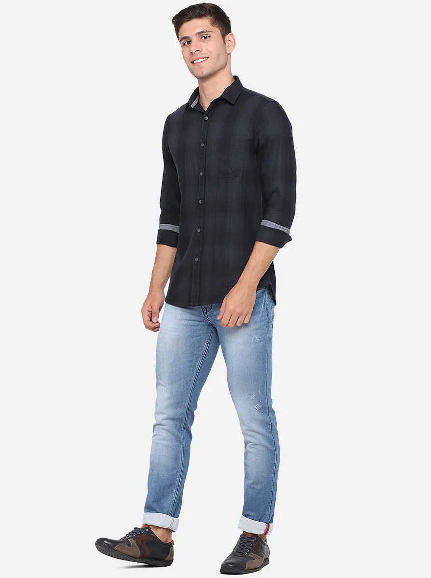 Black Checked Slim Fit Semi Casual Shirt | JadeBlue