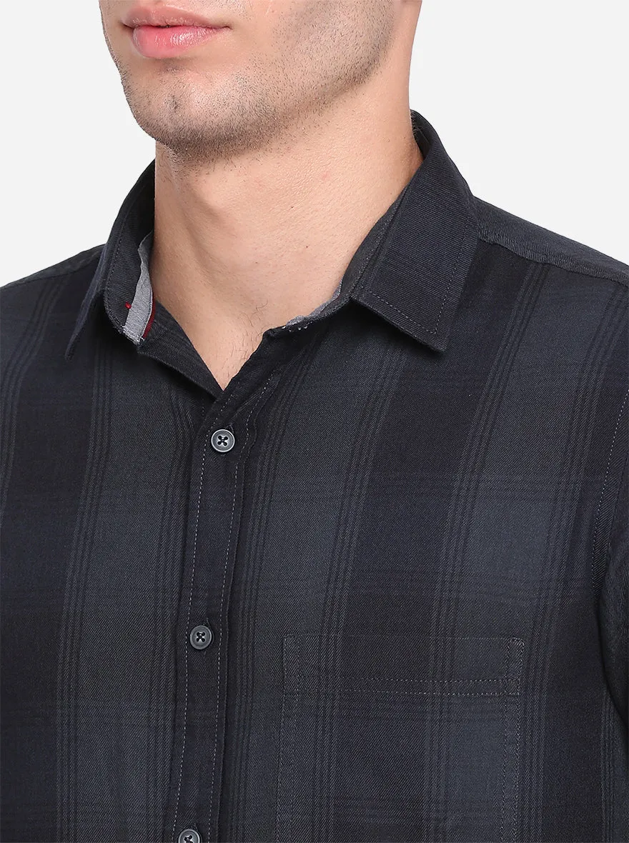 Black Checked Slim Fit Semi Casual Shirt | JadeBlue