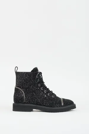 Black Glitter Zipper Combat Boot