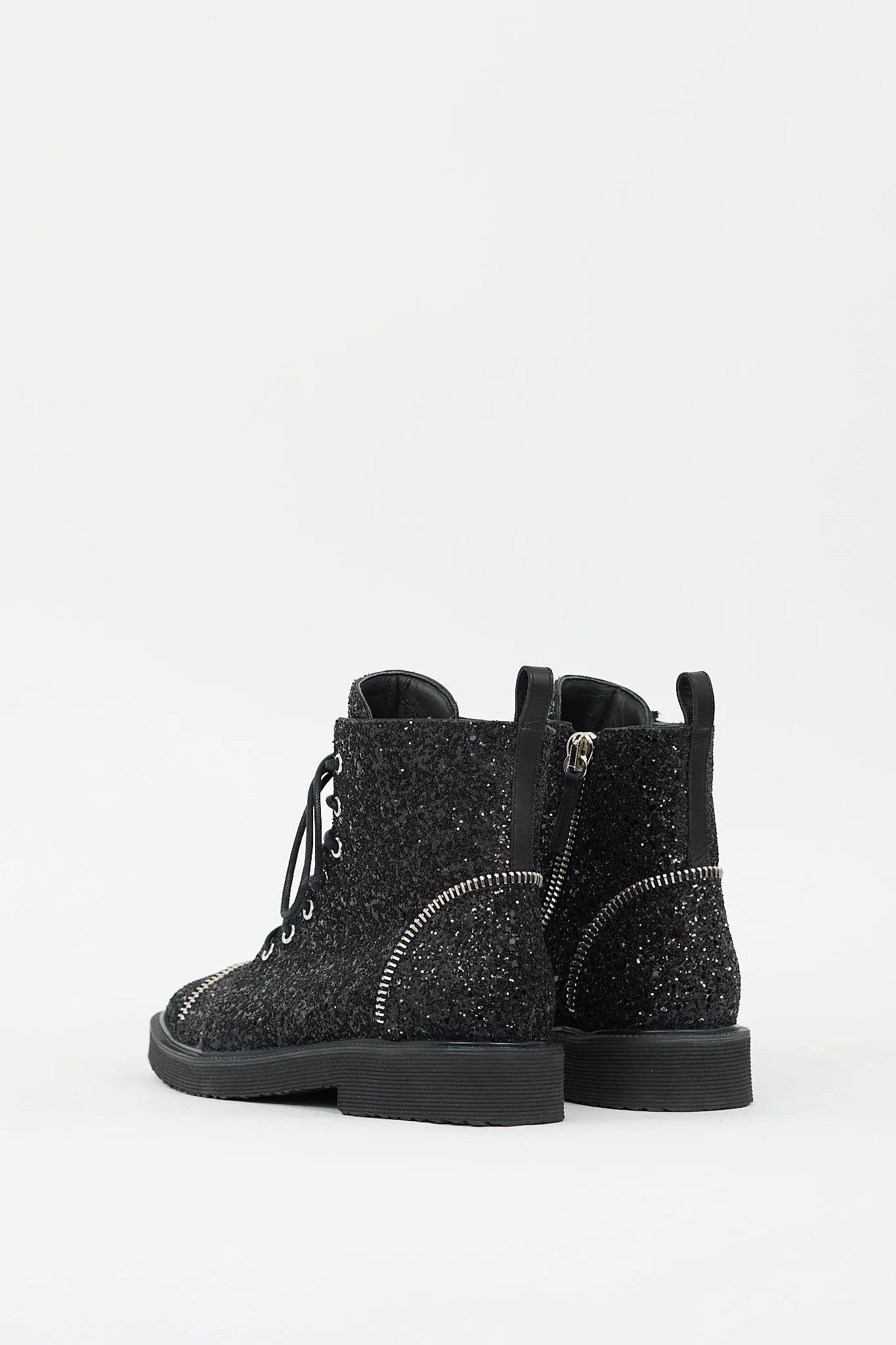 Black Glitter Zipper Combat Boot