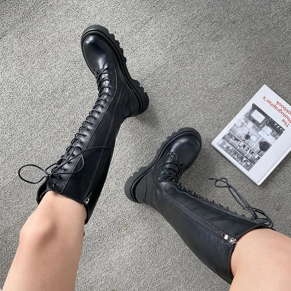 Black Grunge Aesthetic Knee-High Combat Boots