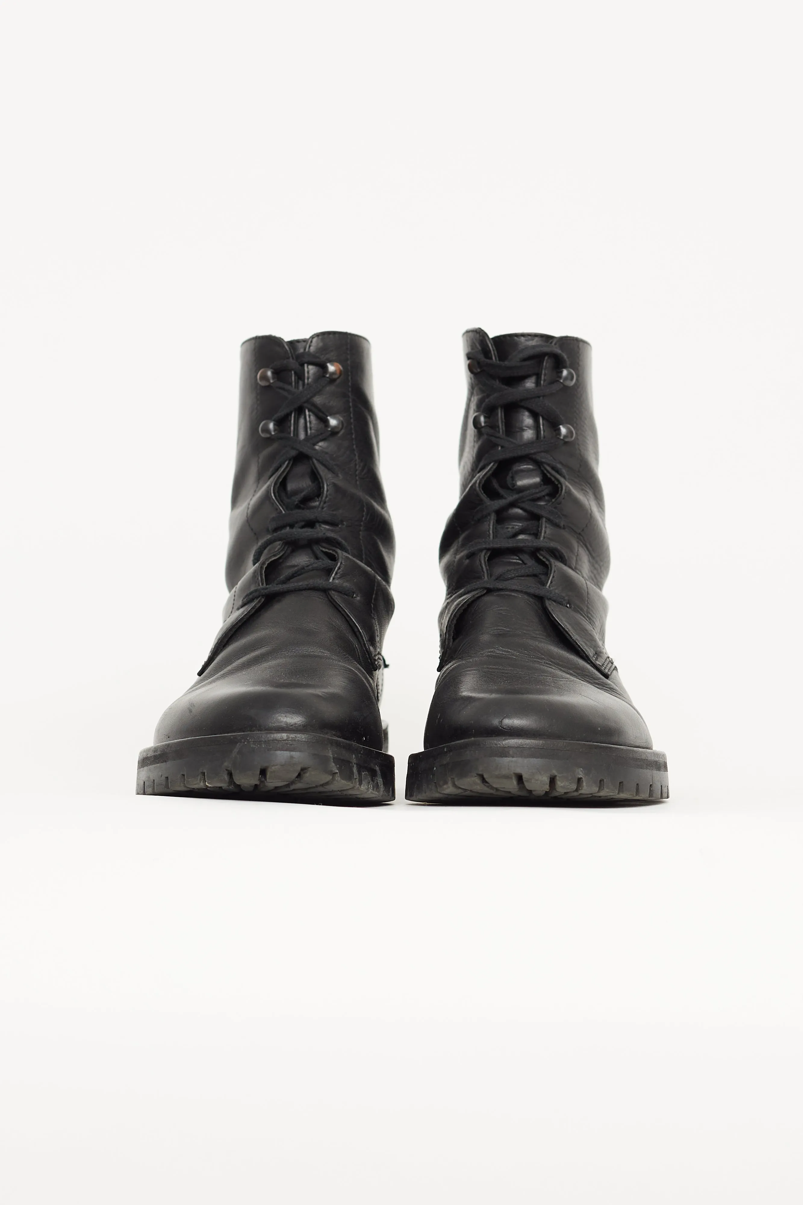 Black Leather Combat Boot