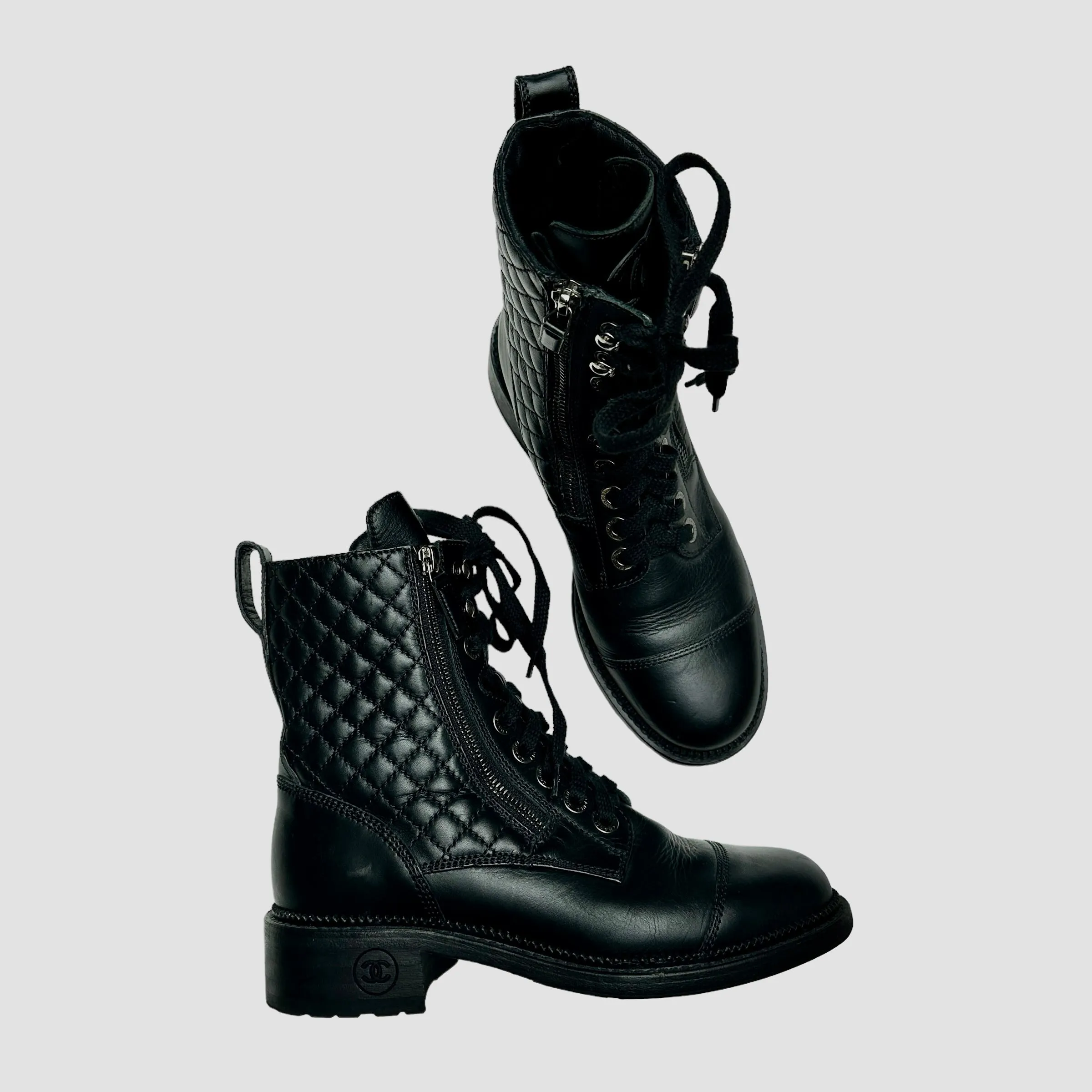 Black Leather Combat Boots - 7