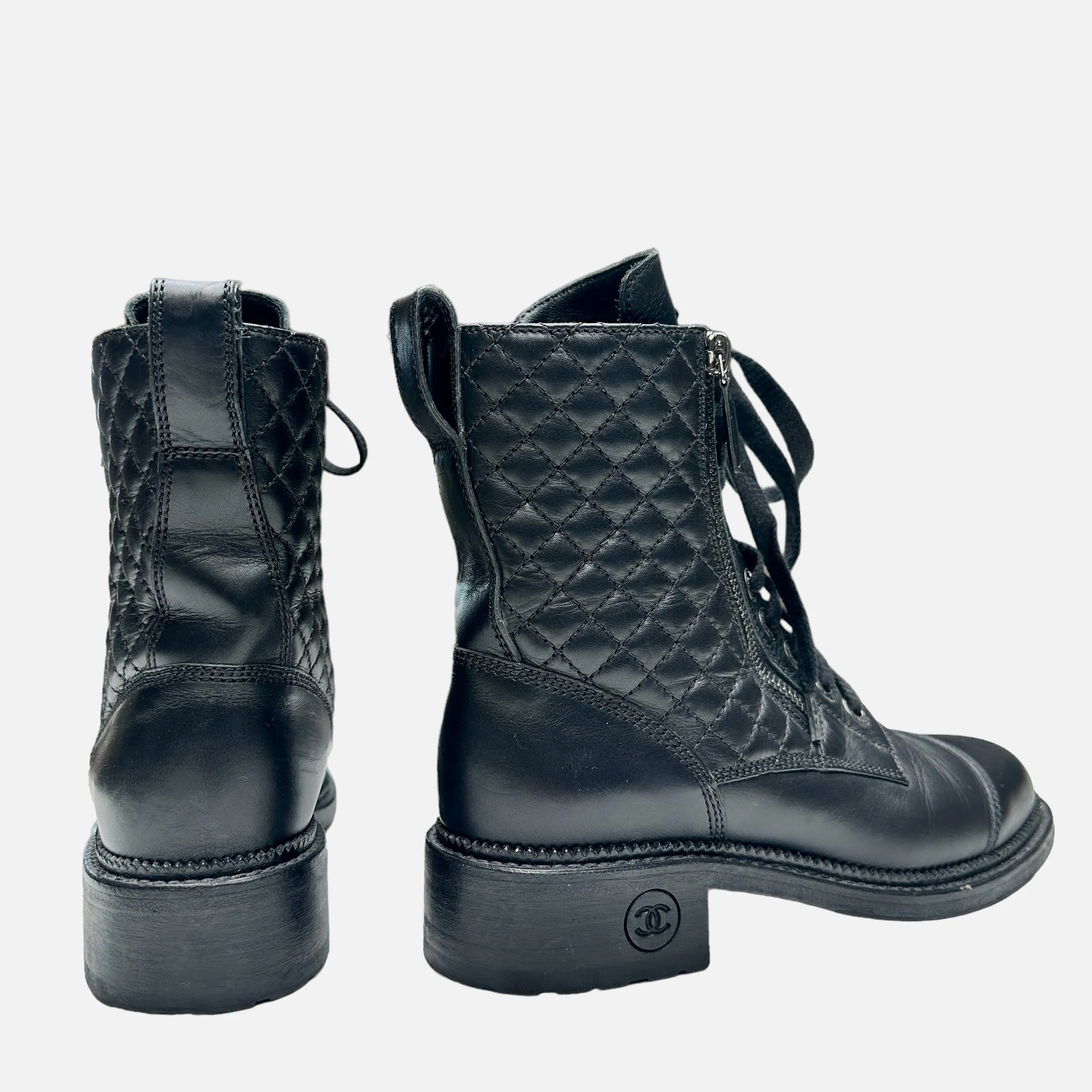 Black Leather Combat Boots - 7