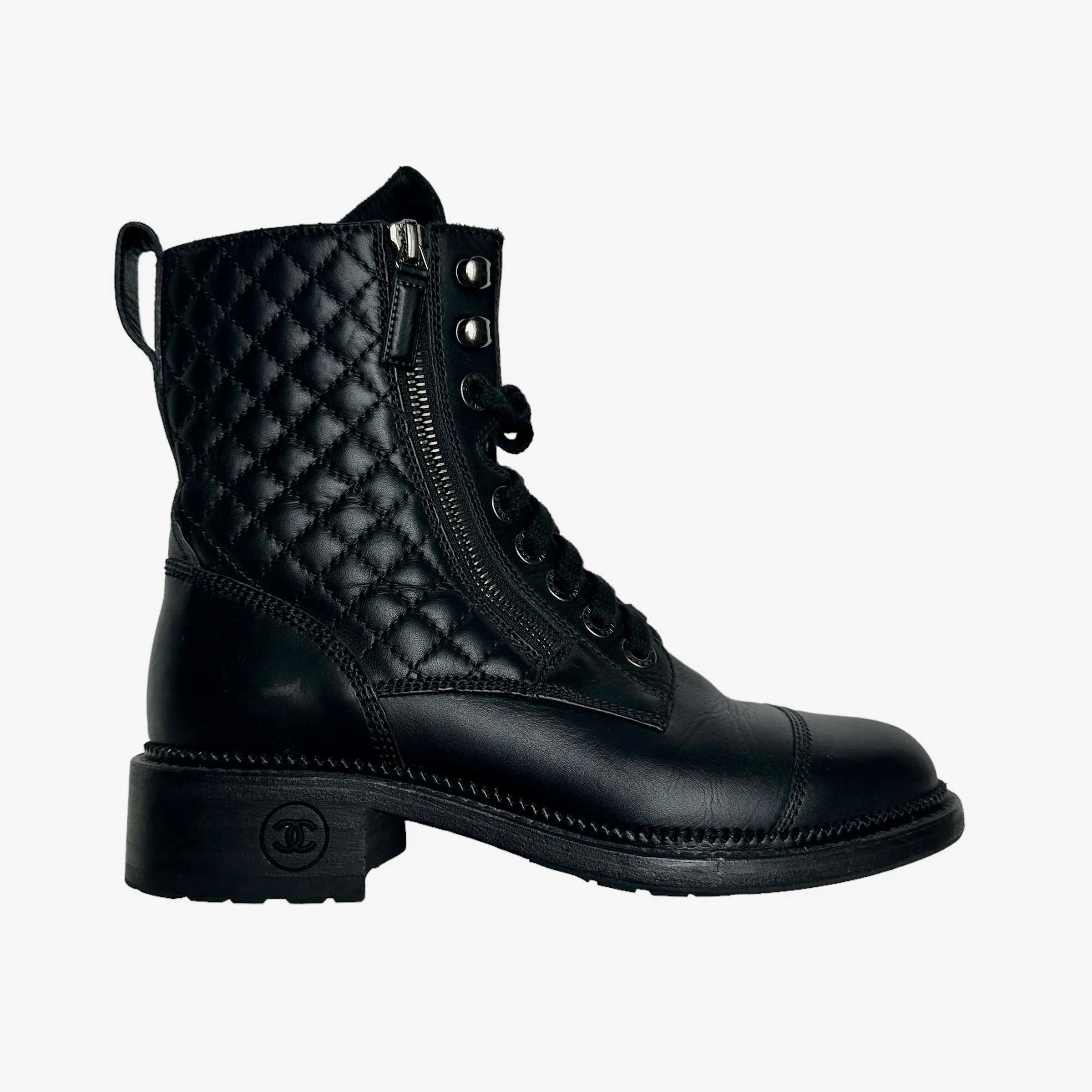 Black Leather Combat Boots - 7