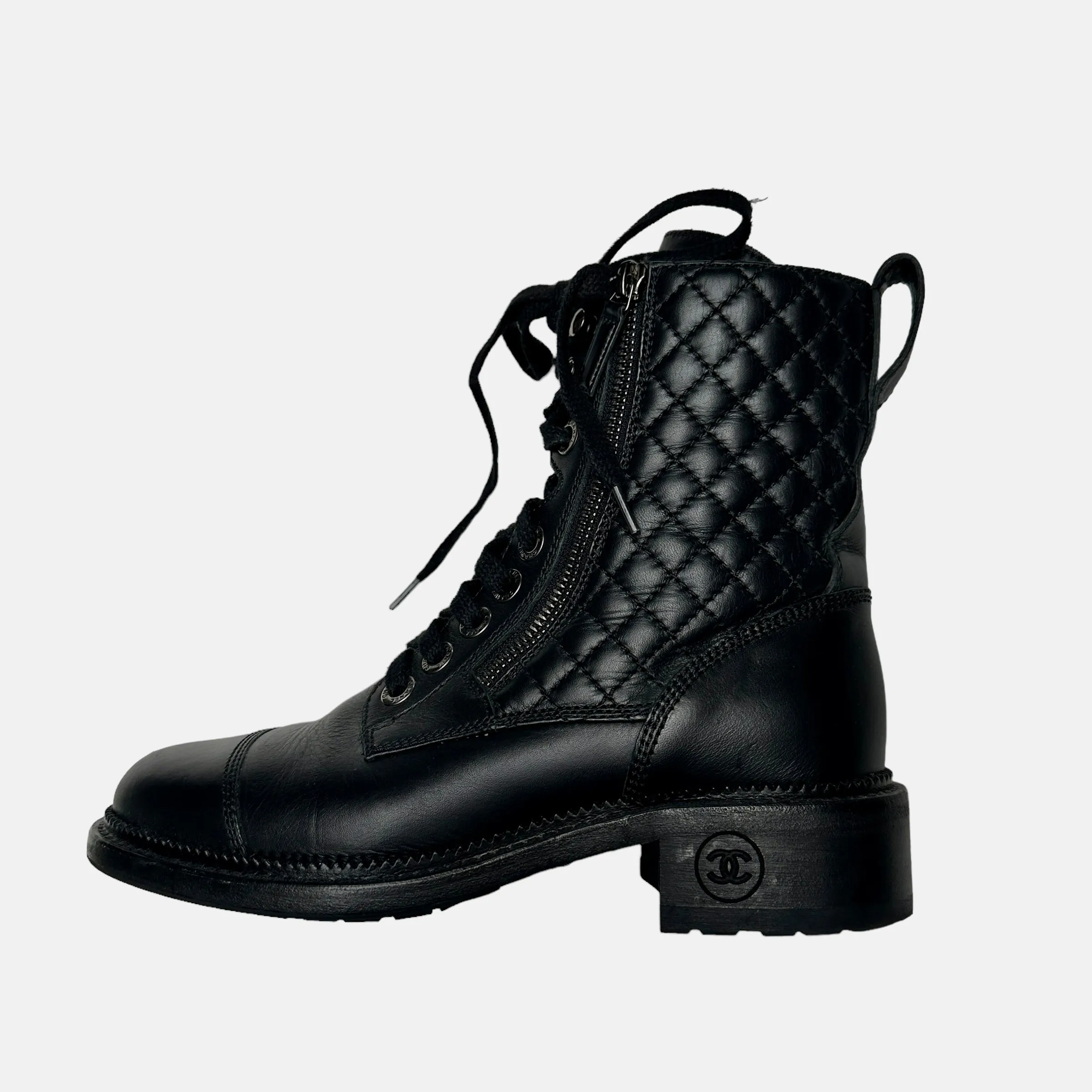 Black Leather Combat Boots - 7