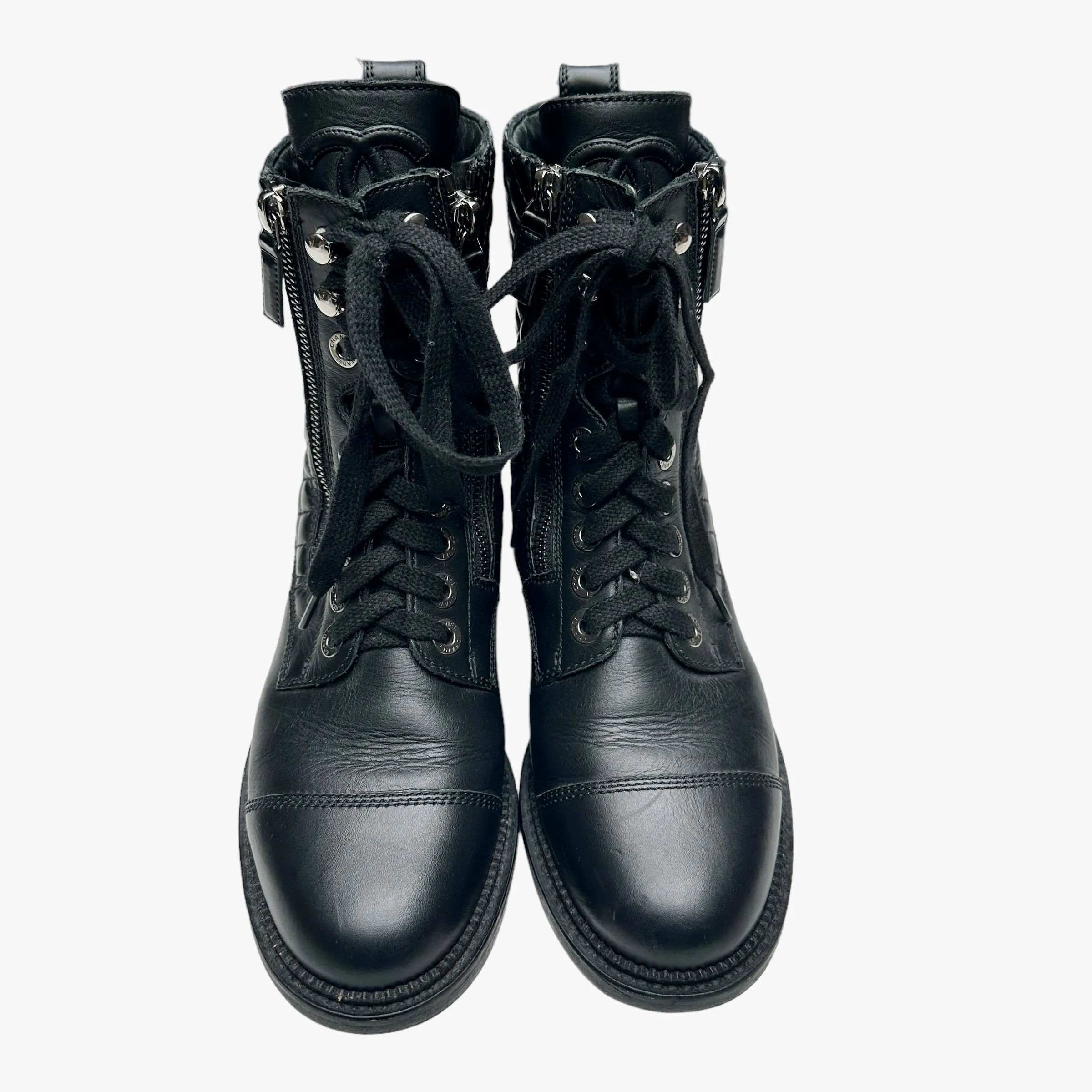 Black Leather Combat Boots - 7