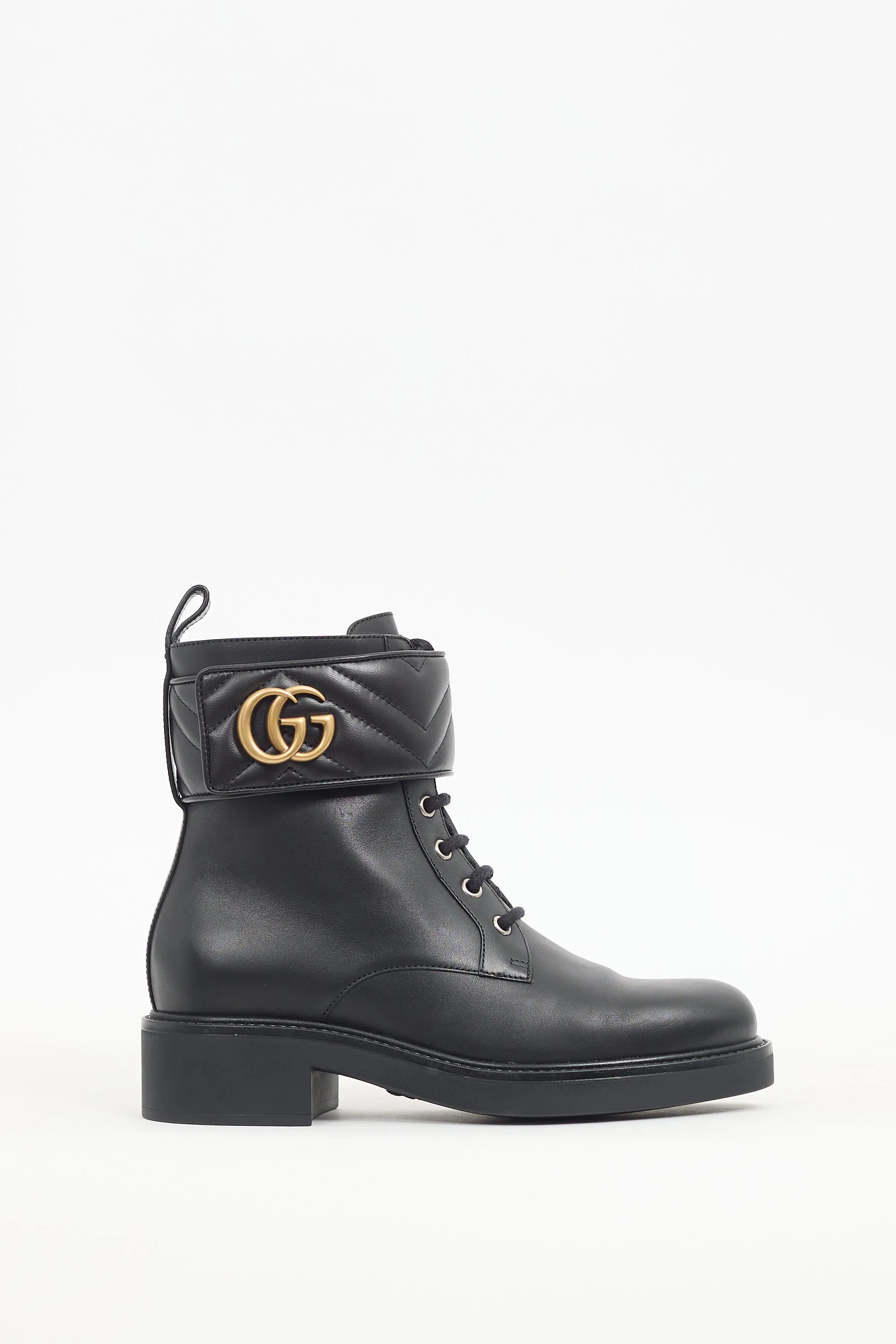 Black Leather Marmont GG Combat Boot