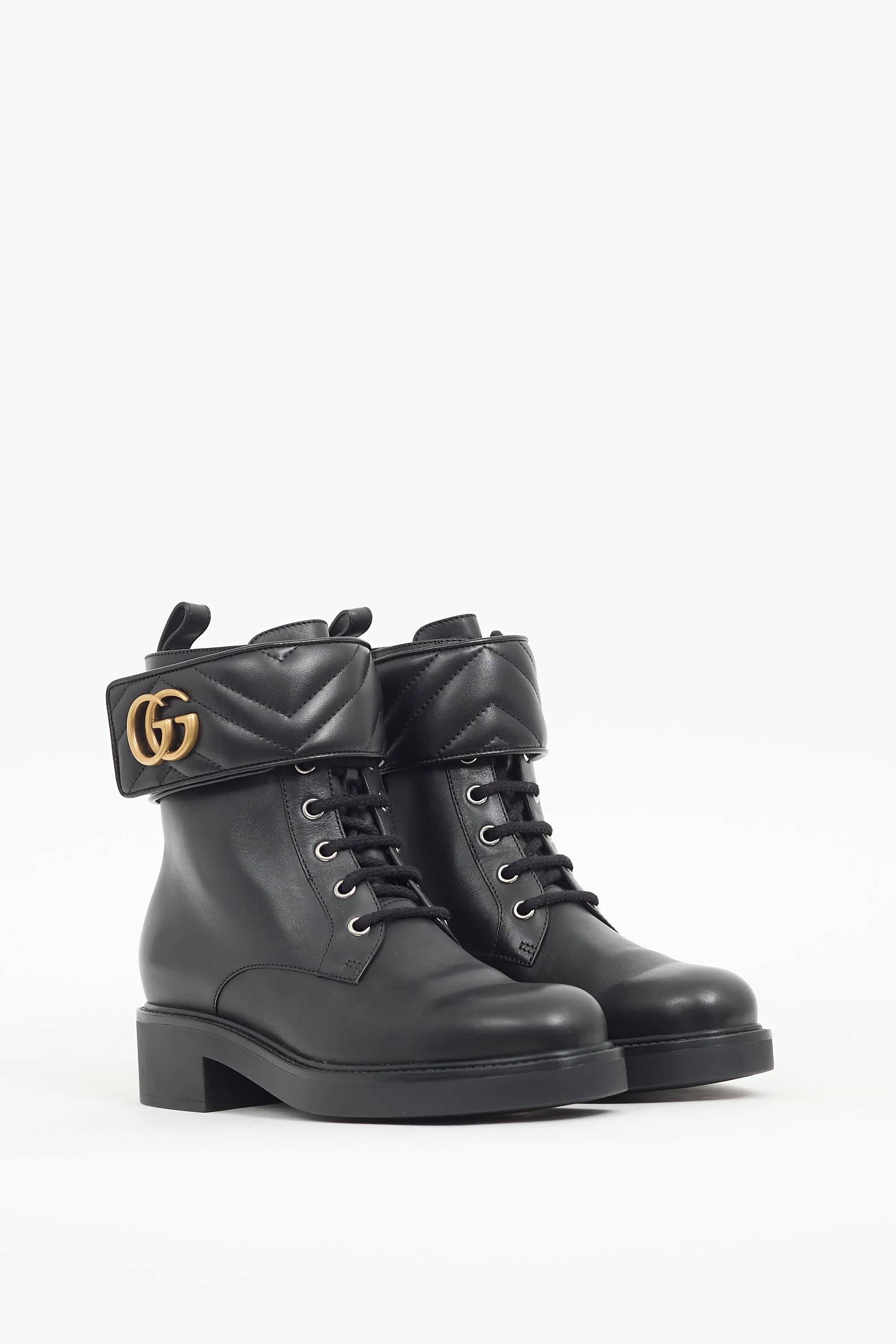 Black Leather Marmont GG Combat Boot