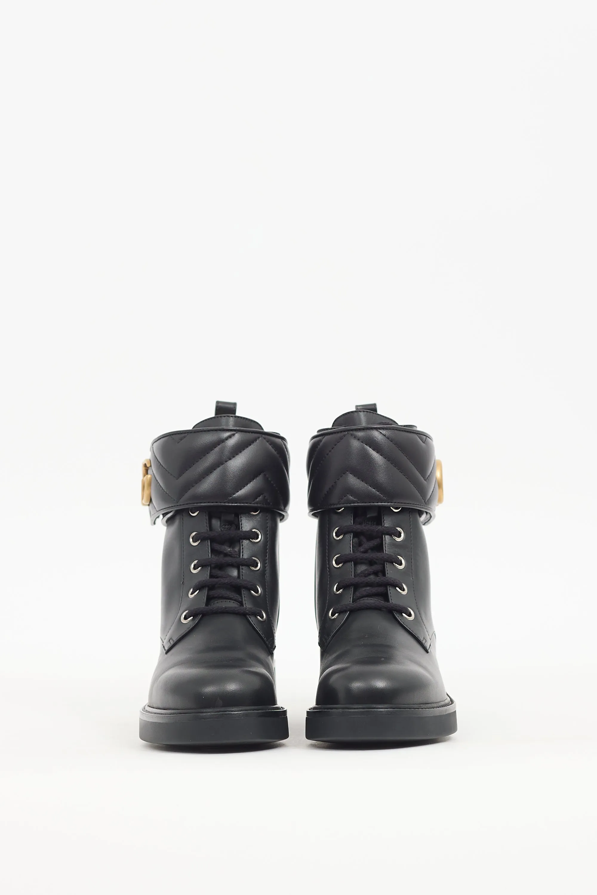 Black Leather Marmont GG Combat Boot