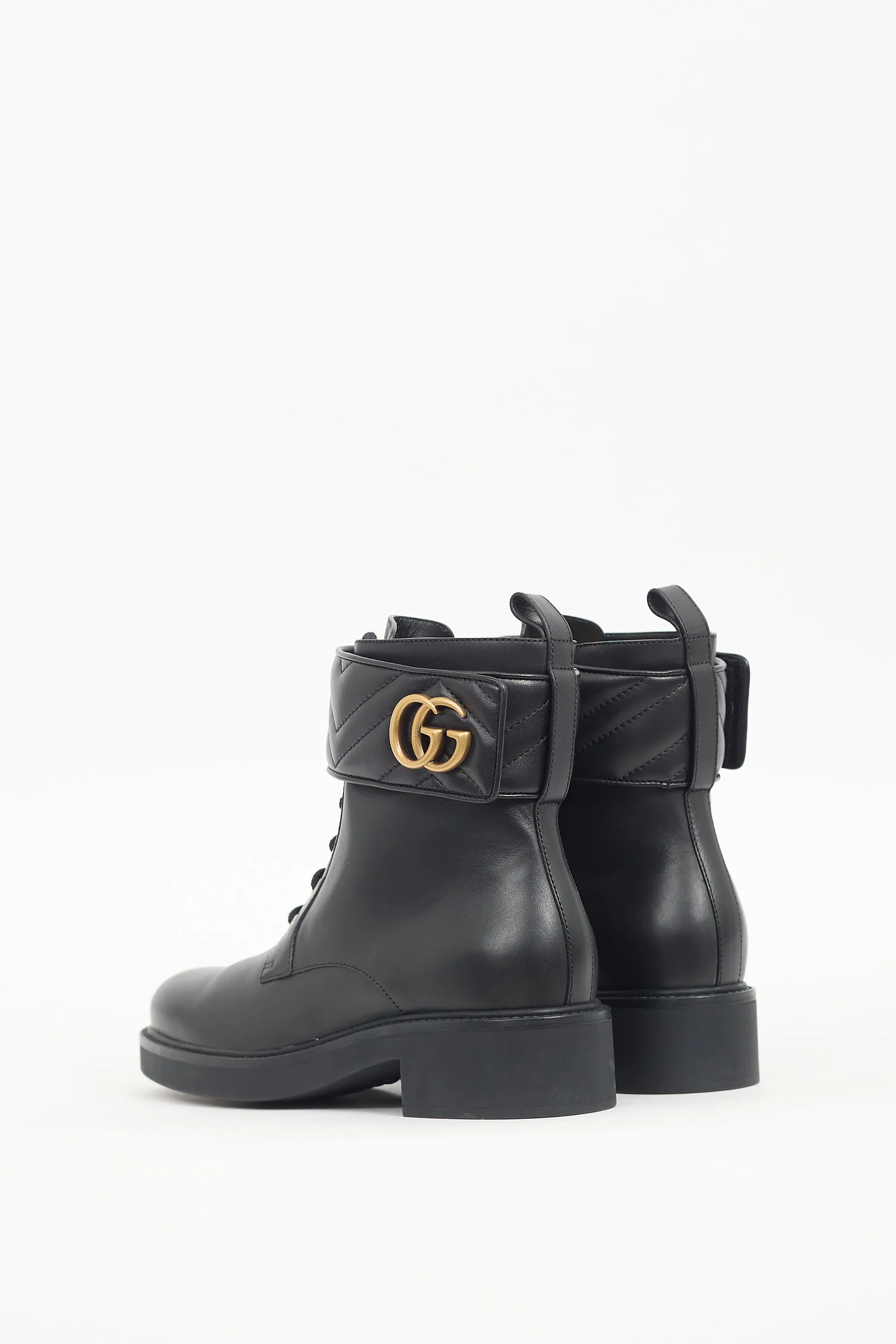 Black Leather Marmont GG Combat Boot