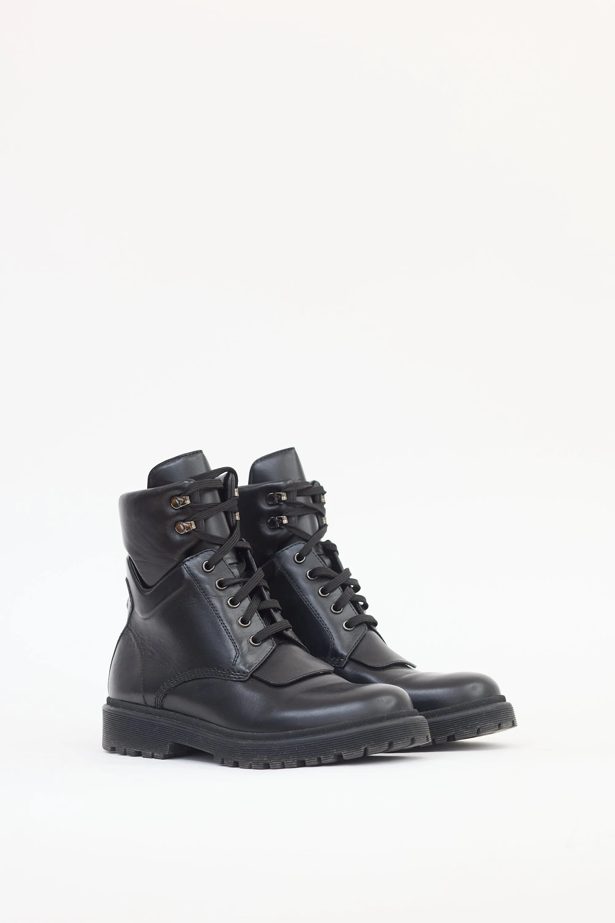 Black Leather Patty Combat Boot