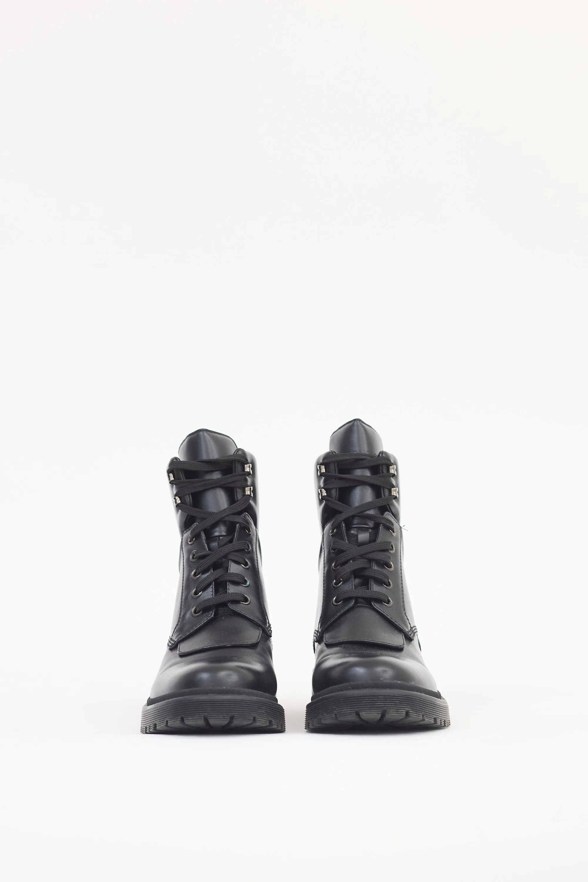 Black Leather Patty Combat Boot