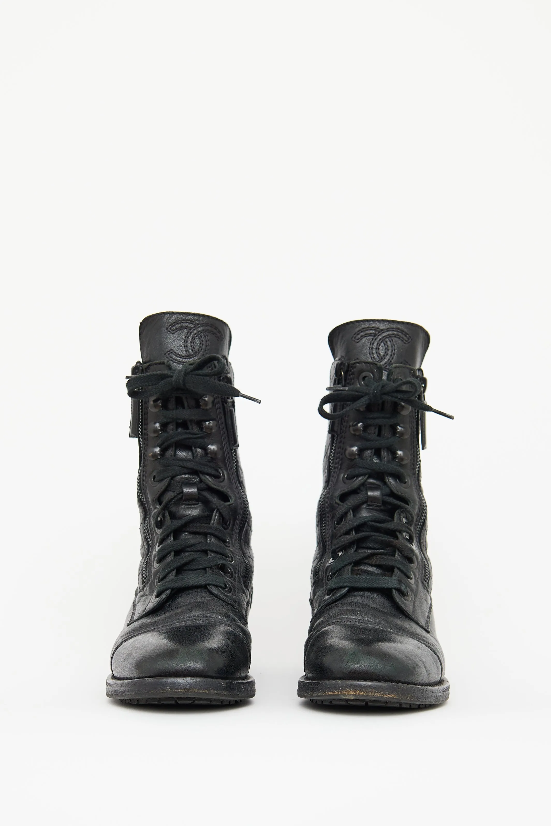 Black Quilted Laceup Combat Boot