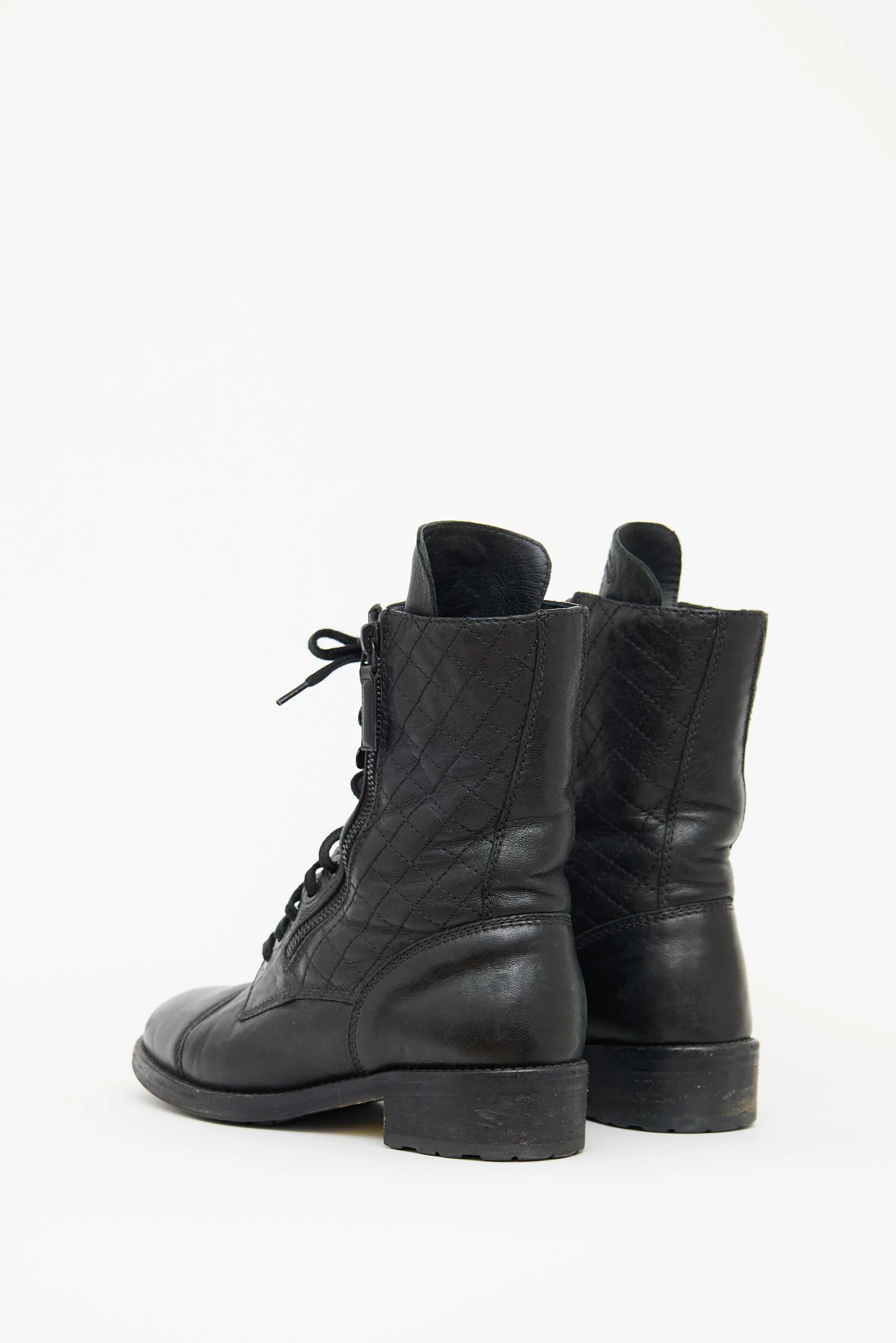 Black Quilted Laceup Combat Boot