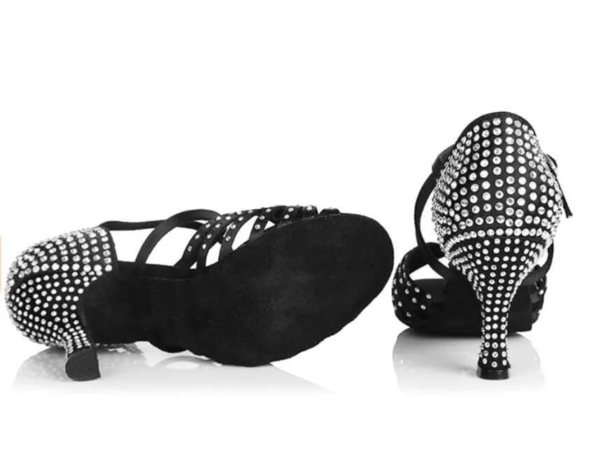 Black Rhinestone Ballroom Dancing Shoes Latin Salsa Performance Dance Shoes