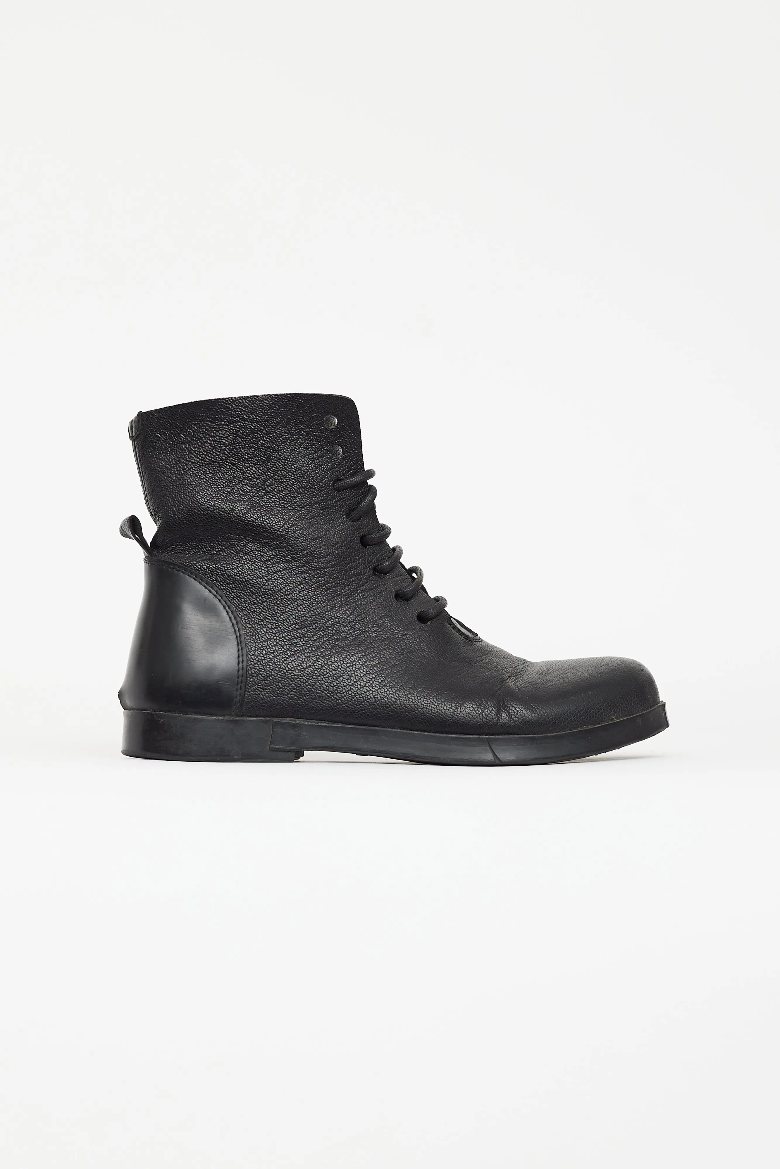 Black Smooth Leather Combat Boot