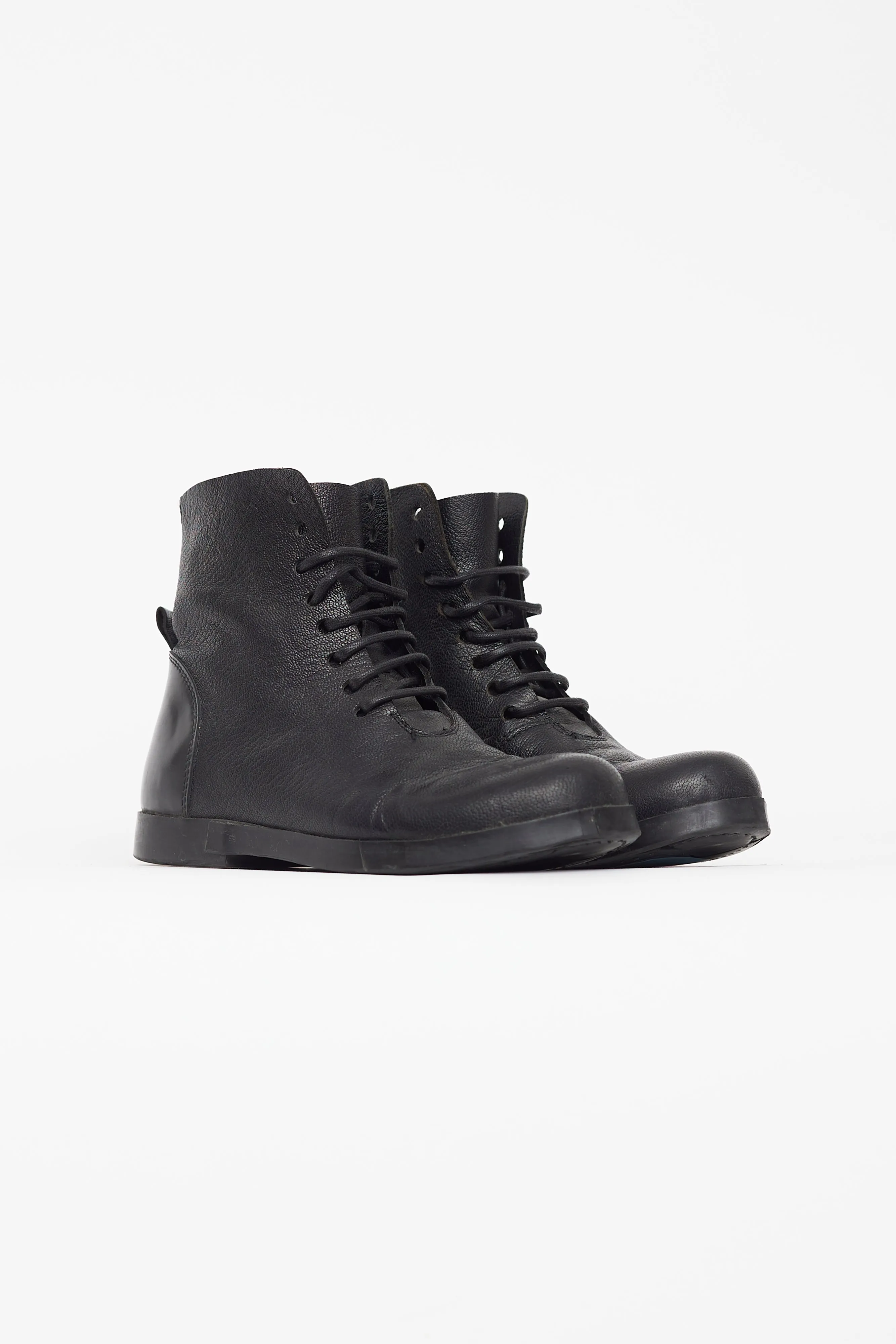 Black Smooth Leather Combat Boot