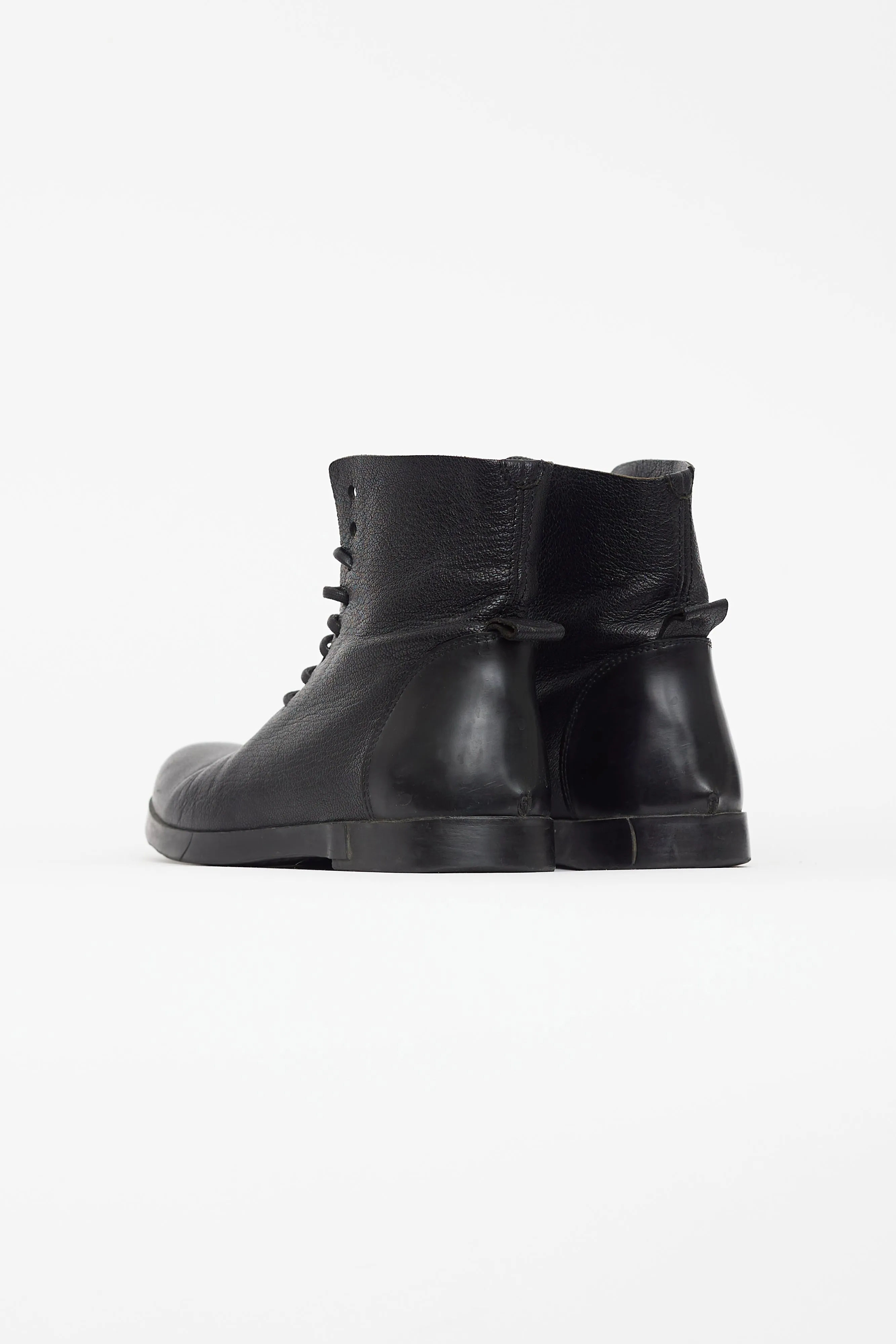 Black Smooth Leather Combat Boot