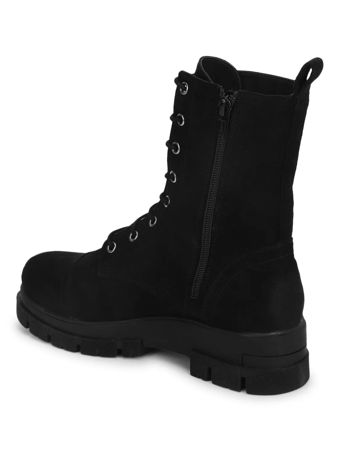 Black Suede Lace Up Ankle Boots (TC-ST-1187-BLKMIC)