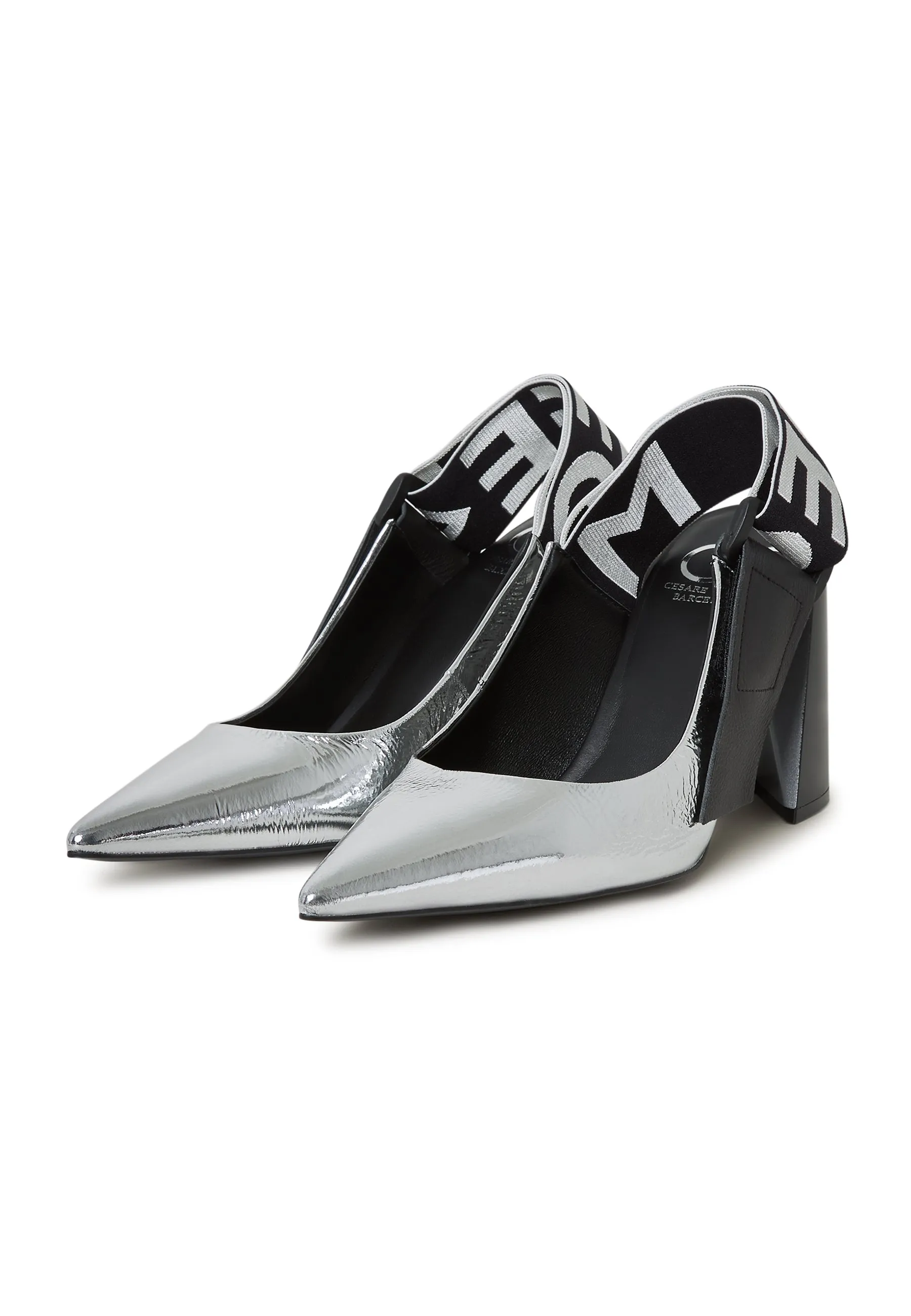 Block Heeled Slingback Pumps Jimena - Silver