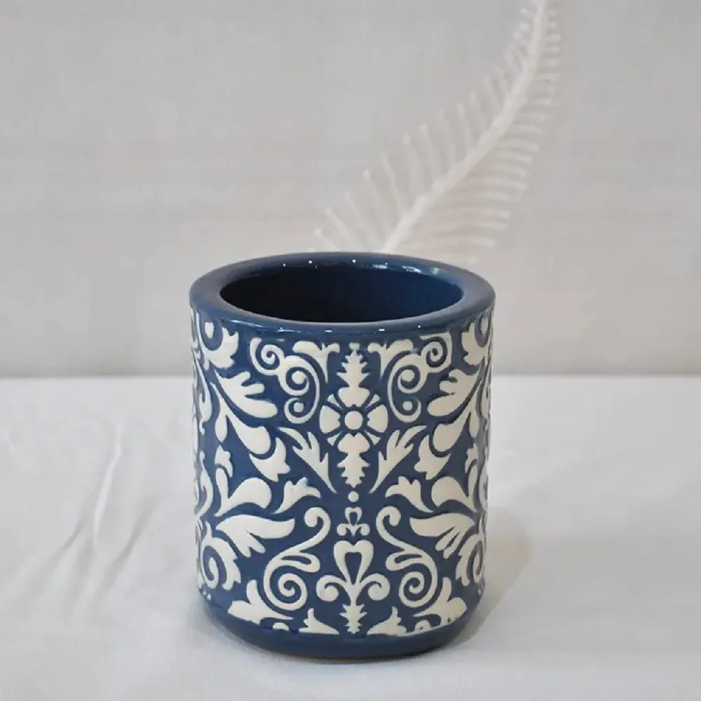 Blue And White Bathroom Accessory Set