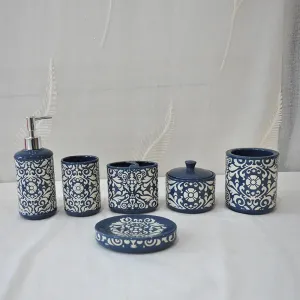 Blue And White Bathroom Accessory Set