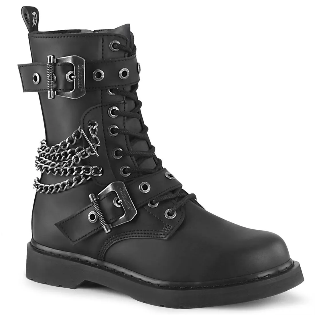 Bolt-250 Black Vegan Leather Mid-Calf 10 Eyelet Combat Boot