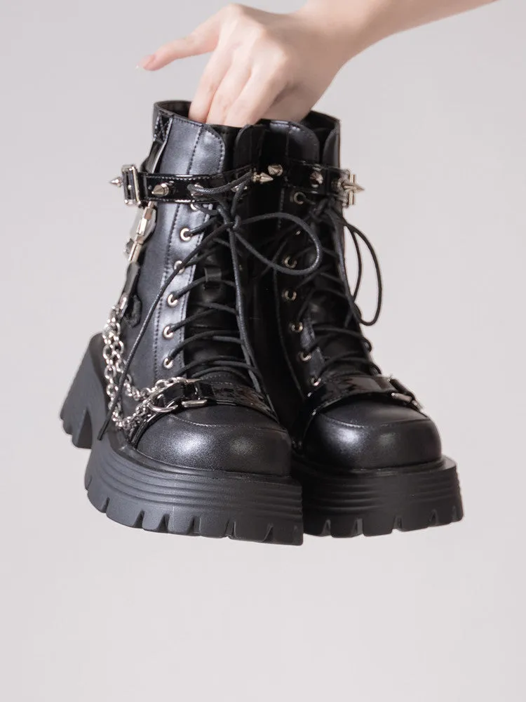 Bondora Silver Chains Black White Brown Plantform Combat Boots